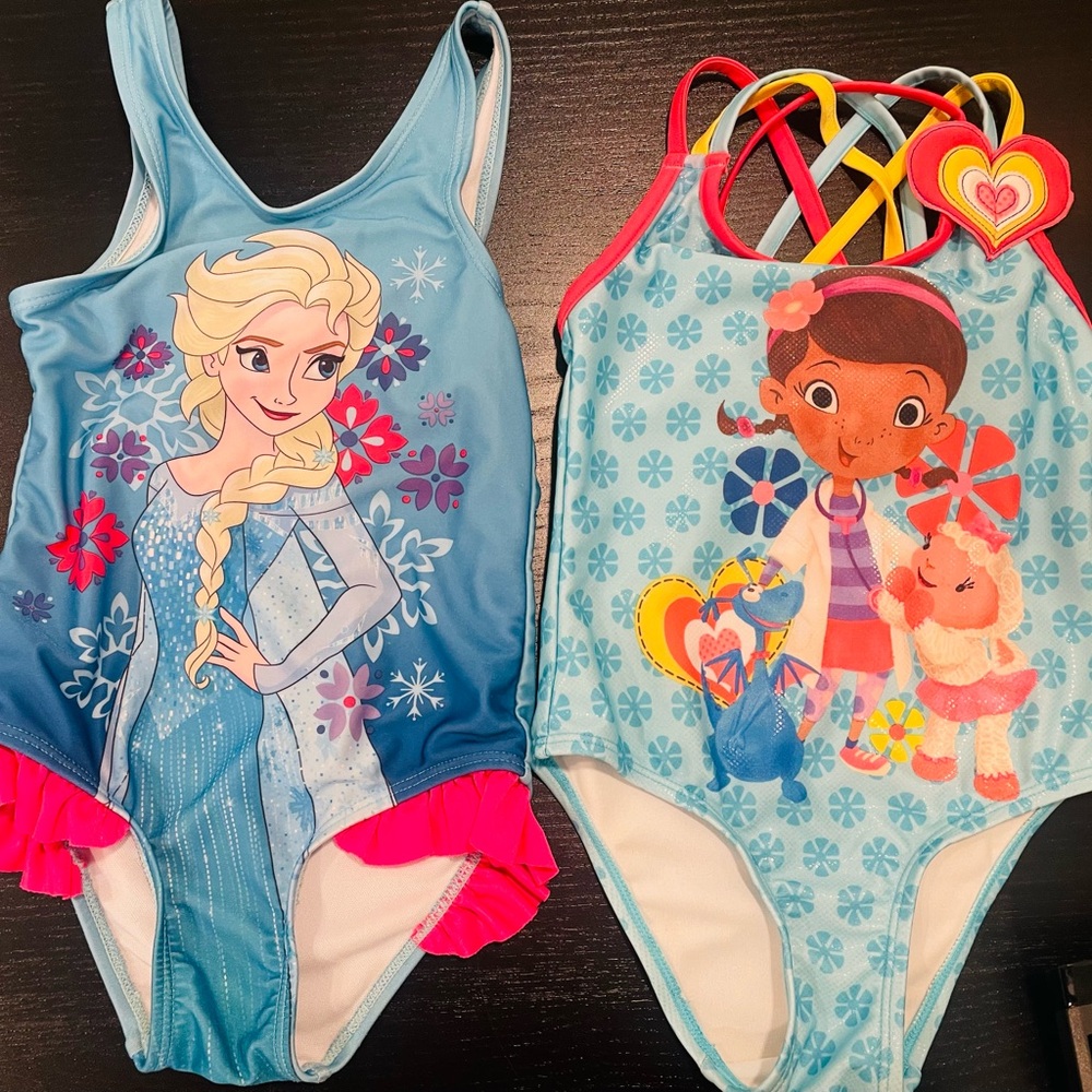 4T Elsa Frozen Blue and Pink Doc McStuffins Swimsuits (2)